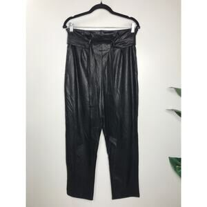 Commando Women's M Black Vegan Leather Pants Paperbag Tie Waist Goth Sleek
